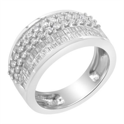 14k White Gold 1 1/2 Cttw Round And Baguette Diamond Ring (f-g Color, Si1-si2 Clarity)