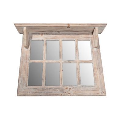 Wood Window Pane Mirror With Shelf