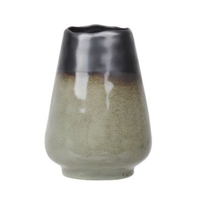 Stoneware Bellied Round Vase With Irregular Rim Mouth