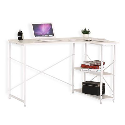 L-shape Computer Table Writing Desk With 2 Storage Shelves For Home Office
