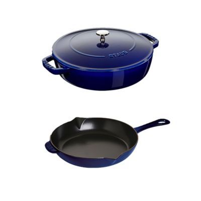 3 Piece Cookware Set - 28cm Braiser With Lid & 26cm Frypan, Blue