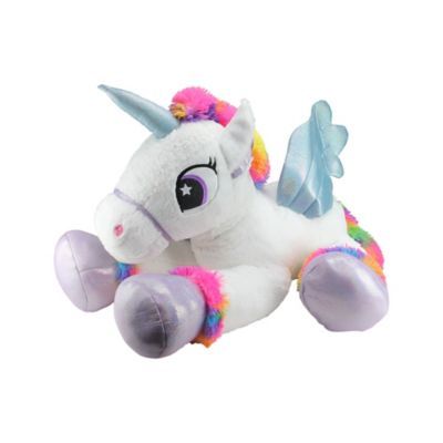 42" Super Soft And Plush White Sitting Winged Unicorn With Rainbow Mane Stuffed Figure