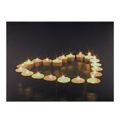 Led Lighted Flickering Heart-shaped Candles Canvas Wall Art 15.75"