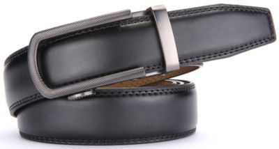 Ribbed Metal Leather Ratchet Belt