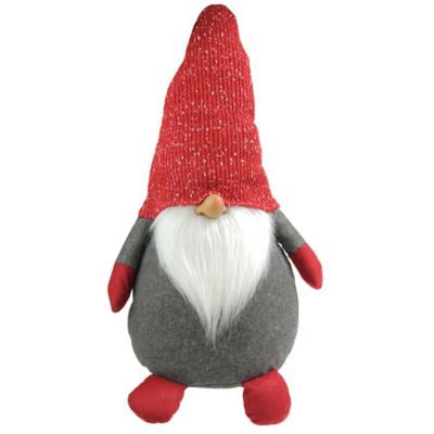 29" Grey And Red Gnome With Tall Bendable Hat Christmas Decoration