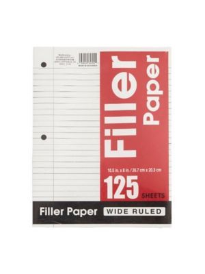 Filler Notebook Paper - Wide Rule - 125 Sheets
