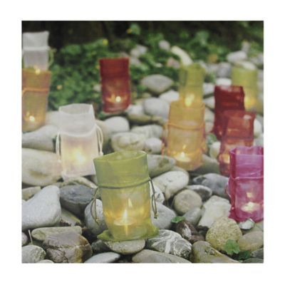 Led Lighted Flickering Garden Party Colorful Candle Bags Canvas Wall Art 11.75" X 11.75"