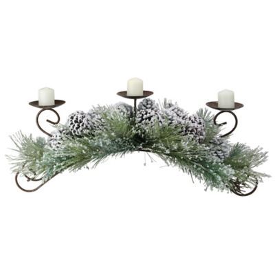 30" Green Frosted Pine Needle And Pine Cone Christmas Candle Holder
