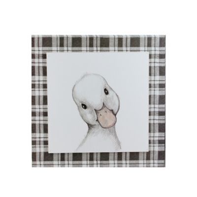 10" Decorative Black And White Duckling Drawing On Plaid Wall Art