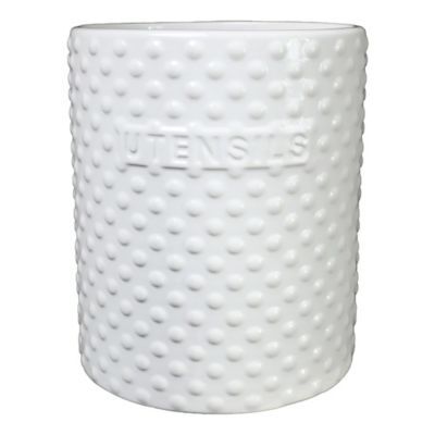 Ceramic Round Utensil Jar With Embossed Dotted Pattern Design Body Gloss Finish White
