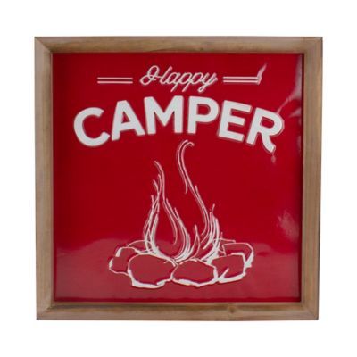 14" Red And White Happy Camper Metal Wall Art
