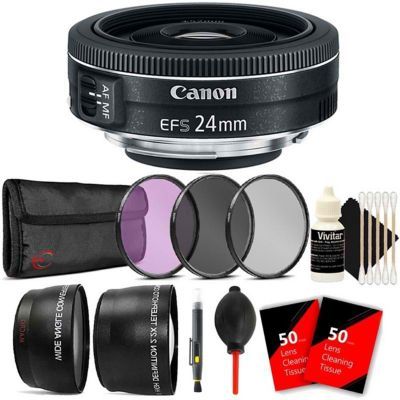 Ef-s 24mm F/2.8 Stm Lens + 52mm Filter Kit + Telephoto & Wide Angle Lens Bundle