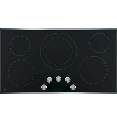 GE 36 inch Stainless Built-In Knob Control Electric Cooktop | Electronic Express