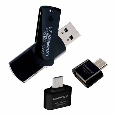 Unirex USON232M 32GB USB Drive with Adapter  | Electronic Express