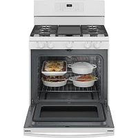 GE 5.0 Cu. Ft. White Gas Convection Range with No Preheat Air Fry | Electronic Express