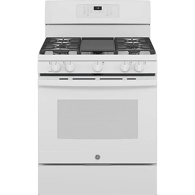 GE 5.0 Cu. Ft. White Gas Convection Range with No Preheat Air Fry | Electronic Express