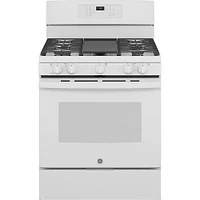 GE 5.0 Cu. Ft. White Gas Convection Range with No Preheat Air Fry | Electronic Express