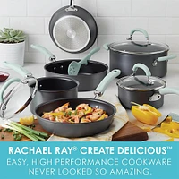 Rachael Ray 11-Piece Aluminum Nonstick Cookware Set - Light Blue/Gray  | Electronic Express