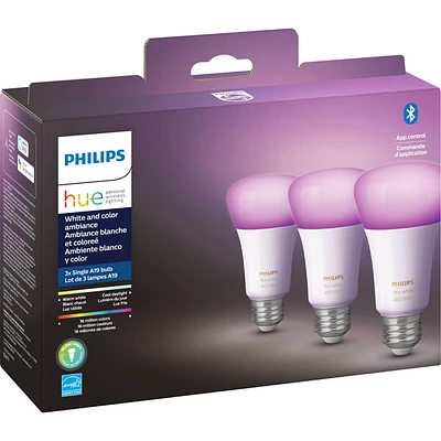 Hue White & Color Ambiance A19 Bluetooth LED Smart Bulbs (3-Pack) | Electronic Express