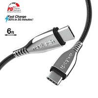 Naztech 6 Ft. Titanium USB-C to USB-C Braided Cable - Black | Electronic Express