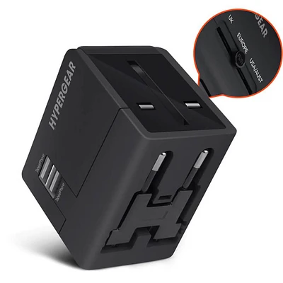 Hypergear All-in-One Black World Travel Adapter | Electronic Express