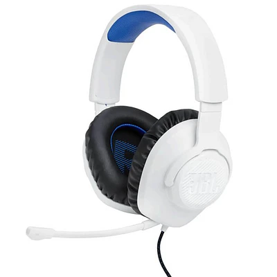 JBL Quantum 100P Wired Gaming Headset - White/Blue | Electronic Express