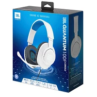 JBL Quantum 100P Wired Gaming Headset - White/Blue | Electronic Express