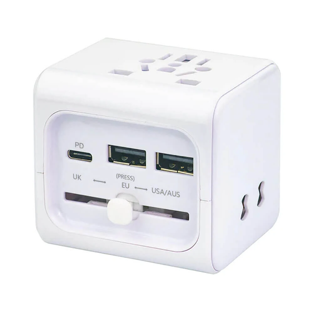 QVS Premium World Travel Power Adapter w/ USB-C & Dual-USB Charger Ports | Electronic Express