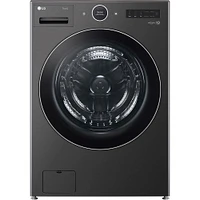 LG Black Steel Front Load HE Stackable Smart Washer/Dryer Pair | Electronic Express