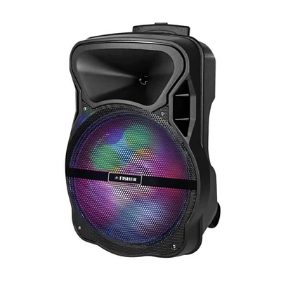 Fisher 15 inch Portable Bluetooth Speaker with Wired Mic and Tripod Stand | Electronic Express