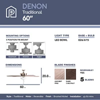 Prominence Home 60 inch Denon Ceiling Fan with Pull Chain - Brushed Nickel | Electronic Express