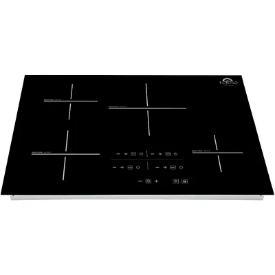 Forno 30 inch Black Glass and Stainless Steel 4 Burner Induction Cooktop | Electronic Express