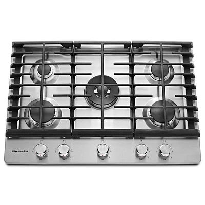 KitchenAid KCGS550ESS 30 in. Stainless 5 Burner Gas Cooktop | Electronic Express