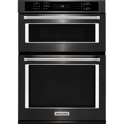 KitchenAid KOCE500EBS 30 in. Black Stainless Convection Wall Oven/Microwave Combination - OPEN BOX | Electronic Express