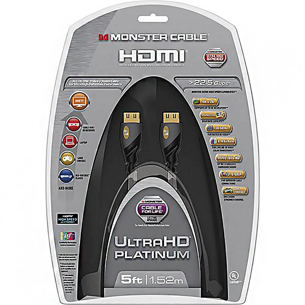 Monster 140801-00 Platinum 5 Ft. 4K Ultra HD HDMI Cable MCPLATUHD5 | Electronic Express