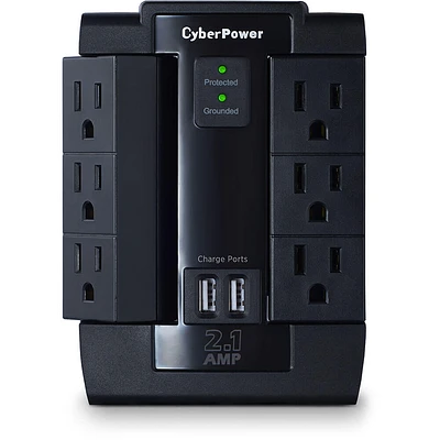 CyberPower P600WSURC1 6 Outlet 2 USB Surge Protector - Black | Electronic Express