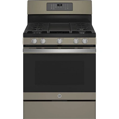GE 5.0 Cu. Ft. Slate Gas Convection Range with No Preheat Air Fry | Electronic Express