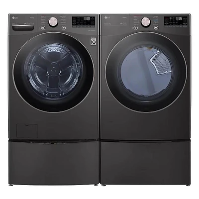 LG Black Stainless 4200 Series Front Load Washer/Dryer Pair with Pedestals | Electronic Express