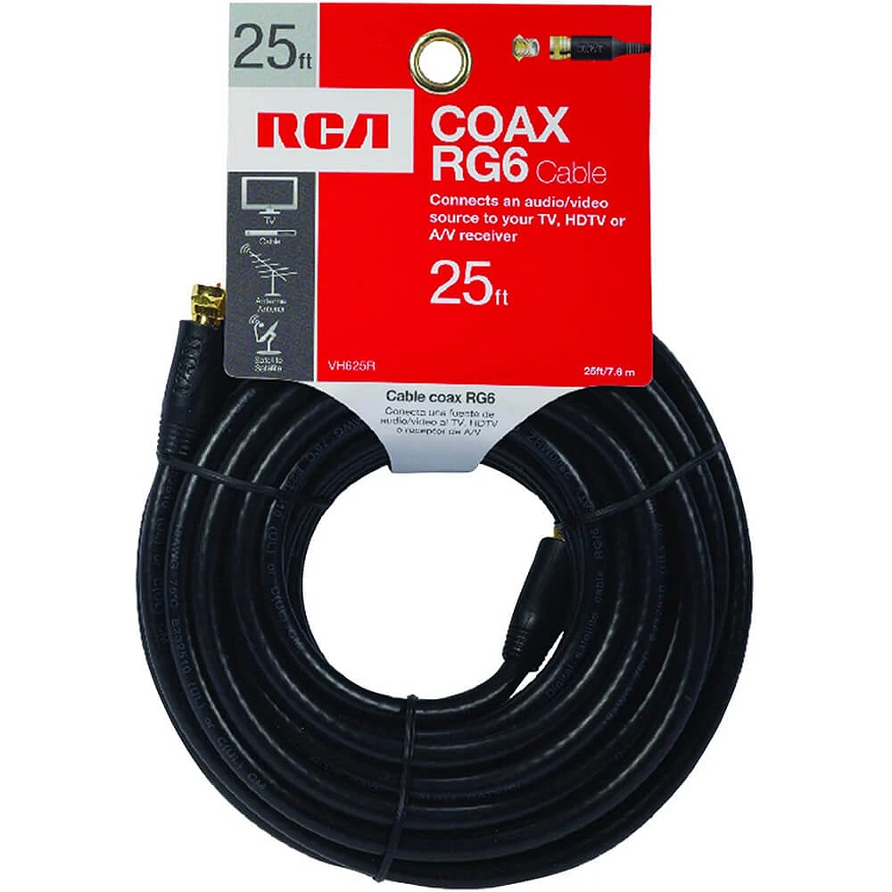 RCA 25ft. Black RG6 Coaxial Cable | Electronic Express