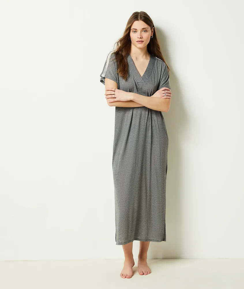 Chemise de nuit longue col v - Warm Day - - Gris - Femme