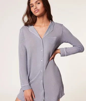 Chemise de nuit à manches longues - Warm Day - - Marine - Femme