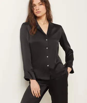 Chemise de pyjama en soie - Pearly - - Noir - Femme
