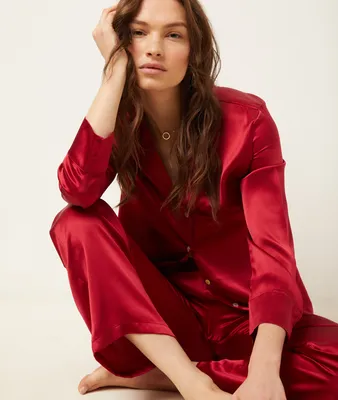 Chemise de pyjama en soie - Pearly - - Rouge - Femme