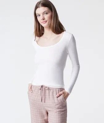 T-shirt manches longues uni - Holly - - Ecru - Femme