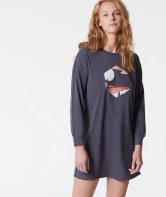 Chemise de nuit manches longues 100% coton biologique - Hopi - - Charbon - Femme