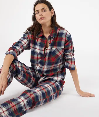 Chemise de pyjama imprimé tartan 100% coton biologique - Eda - XL - Marine - Femme - Etam