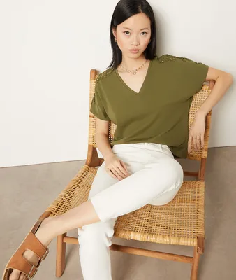 T-shirt manches courtes 100% coton - Pastoa - - Kaki - Femme