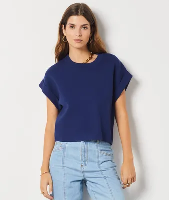 Pull manches courtes en maille - Coralise - - Navy - Femme
