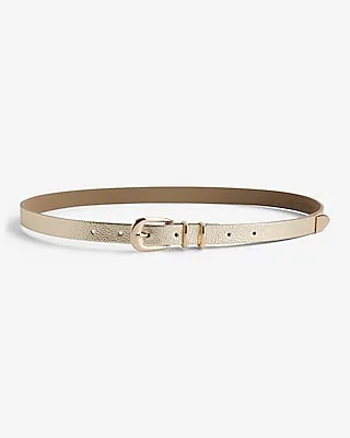 Faux Leather Textured Gold Tipped Buckle Belt Gold Women's XS