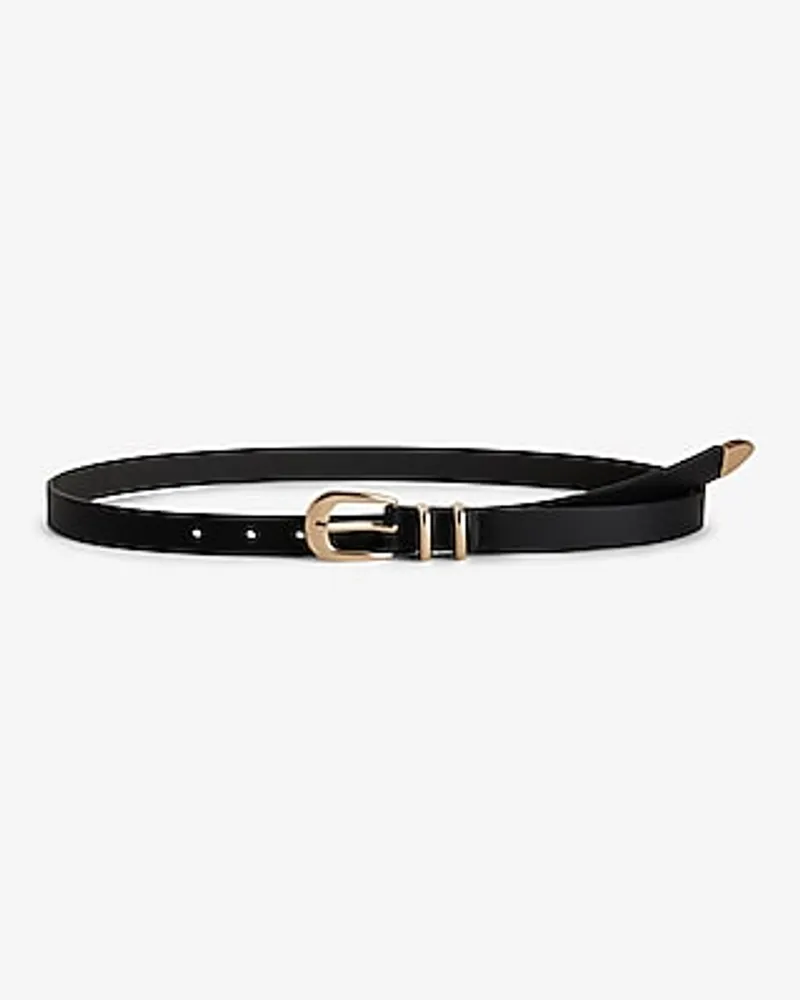 Leather Gold Tipped Buckle Belt Black Women's M
